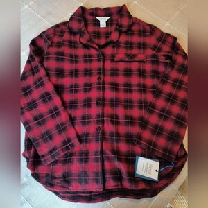 Sleep Sense Red Plaid Button-Up Pajama Shirt Women's Medium